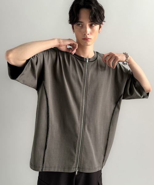 【Classical Origin】「1枚でも羽織でも。」インサイドアウト仕様2wayダブルジップTシャツ／Inside-Out Oversized Double-Zip 2way T-Shirt co1150018
