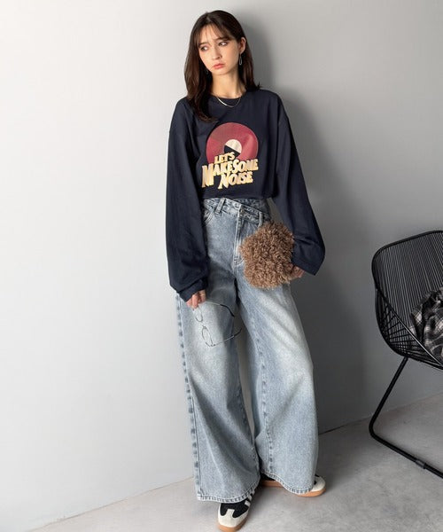 《JaVaジャバコラボ》「前後抜かりなし。」綿100%レコード盤レトロツアーロゴTシャツ（長袖） jo1150065
