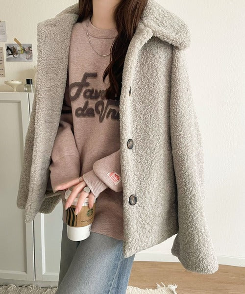 《JaVaジャバコラボ》後ろタックで作る旬シルエット♪サガラ刺繍風ロゴコクーンニット jv1050313