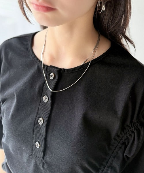 《JaVaジャバコラボ》アレンジを楽しむ、私だけの一枚。前後2wayヘンリーネックドロストチュニックＴシャツ(半袖) jv1010437