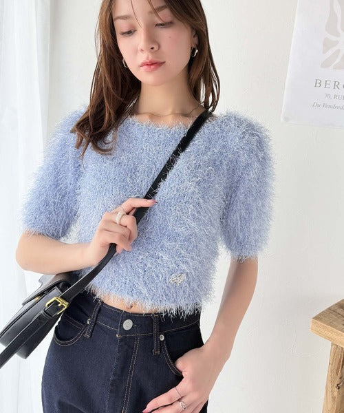 【mily bilet】ふんわり大人可愛い。ラメシャギーブローチ付きワンオフショル前後２WAYカーディガン mi1259012