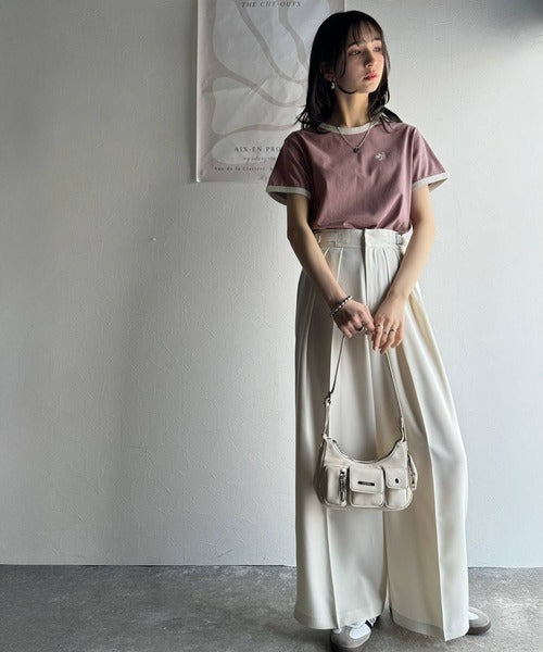 【sustaina+】デイリースタイルをアップデート。オーガニックコットン混 綿100％胸刺繍リンガーTシャツ ce1260400