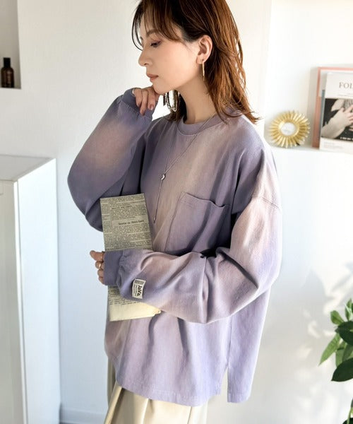 《JaVaジャバコラボ》垢抜け！大人のストリートstyleを作る。綿100％スプレーダイ加工オーバーサイズTシャツ（長袖） jv1020358