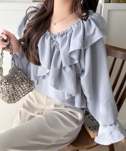 【mily bilet】大人の甘さがちょうどいい♪オフショル2wayキャンディースリーブカシュクールブラウス（長袖） mi1019127