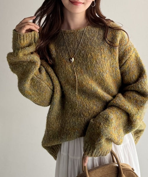 【Classical Origin】「深みのある大人に。」クルーネックミックスカラー糸ニット（長袖）/Crew neck mixed color knit ao1020308