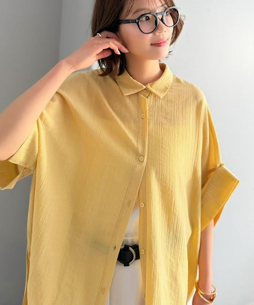 軽やかな透け感でこなれた雰囲気を演出♪袖2wayシアーワッシャーオーバーサイズシャツ ce1110157