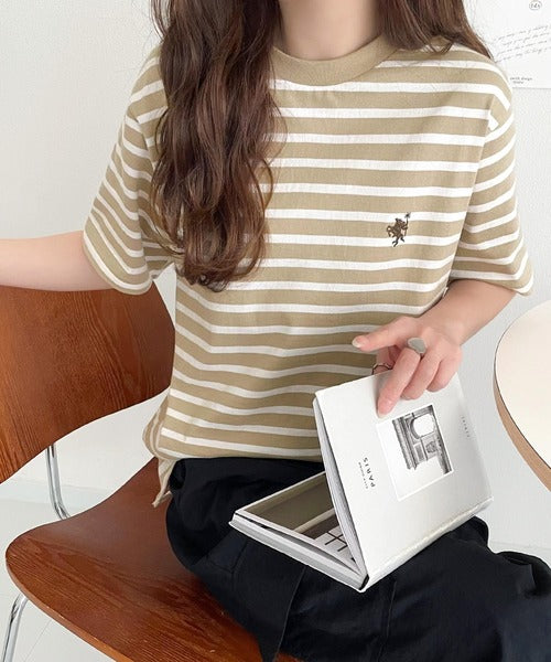 《Javaジャバコラボ》【sustaina+】大人の上級シンプル。滑らか綿100％ワンポイント刺繍Tシャツ jv1260113