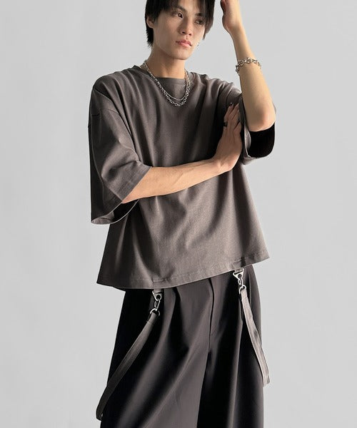 Belt Design Transformable Cropped T-Shirt／脱着式ベルトデザインショート丈Tシャツ co1150015