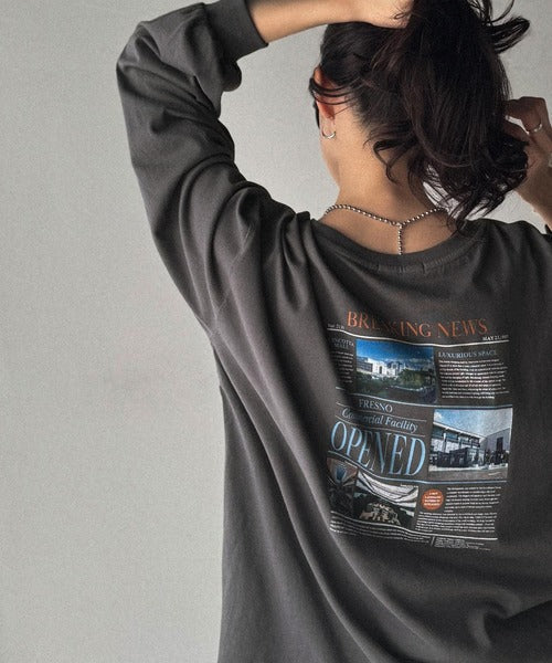 纏うだけで、洒落感アップデート◎綿100％ニュースペーパーロゴプリントオーバーサイズTシャツ ce1330046