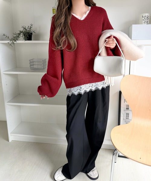 【mily bilet】着るだけで垢抜ける大人フェミニン。レースドッキングふわもちニット mi1029194