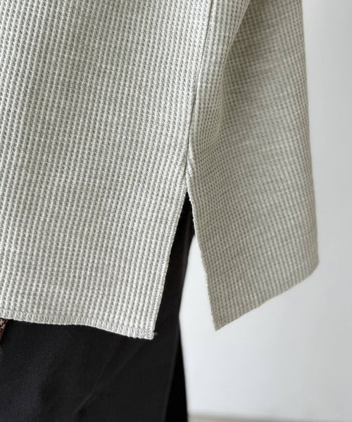 洒落感アップのこなれT。胸刺繍ワッフルオーバーサイズキーネックロンT（長袖） ce1260496