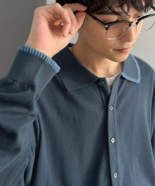 《JaVaジャバコラボ》さりげない配色で着こなしに差を。ステッチ配色ショート丈ニットシャツ jo1150087