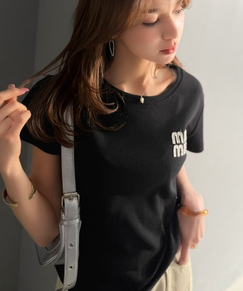 【mily bilet】スタイルよく、着心地いい。絶対使えるシンプルT♪ワッペンコンパクトTシャツ（半袖） mi1329084