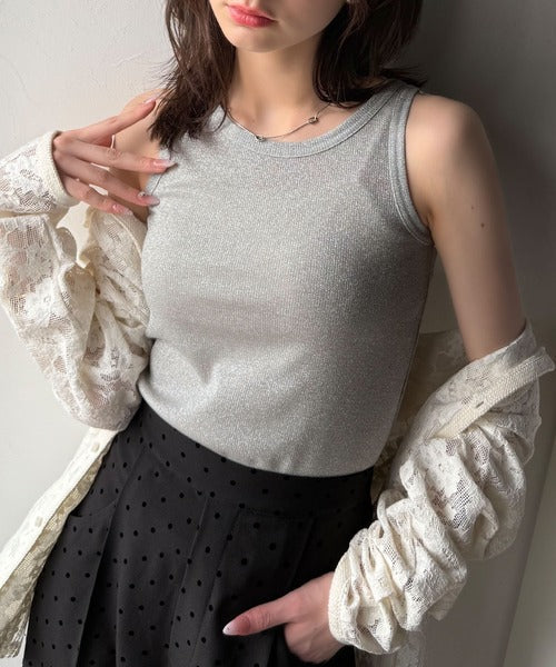 大人お洒落はさりげなくきらめくラメ◎ラメ入りアメスリテレコタンクトップ ce1110123