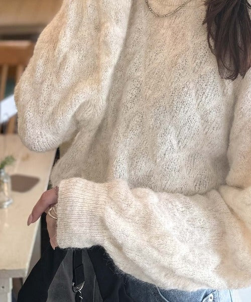【mily bilet】ふんわり立体感で冬コーデを格上げ◎プレート使いポコポコミックスニットプルオーバー mi1259021