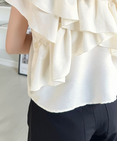 【mily bilet】ひらり、涼しげ。品ある甘さふわっと香る♪前後2wayノースリーブカシュクールブラウス mi1019151
