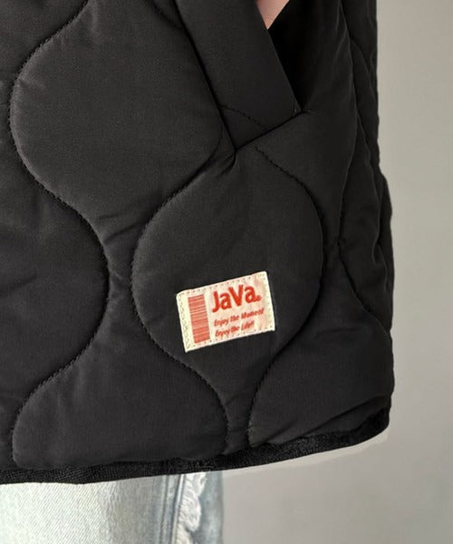 《JaVaジャバコラボ》軽くて暖かい、旬顔ボア切替♪ノーカラーひょうたんキルティングコート jv1240103