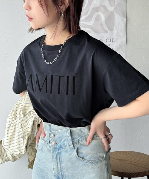ワンランク上の大人シンプルベーシック。シルケット加工フロッキープリントTシャツ（半袖） ce1020202