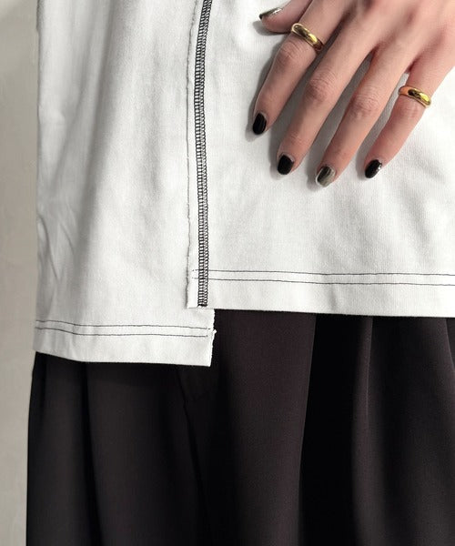 Asymmetric Stitch Design T-Shirt／アシンメトリーデザイン配色ステッチTシャツ co1150013
