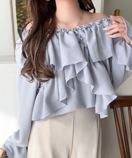 【mily bilet】大人の甘さがちょうどいい♪オフショル2wayキャンディースリーブカシュクールブラウス（長袖） mi1019127