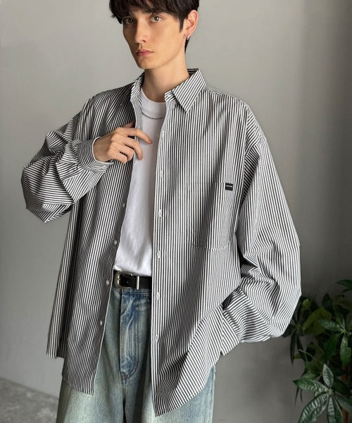 【Classical Origin】ゆとりを着る。ネーム付き胸ポケットビッグシャツ（長袖）/Brand name & chest pocket long sleeved big shirt ao1110147