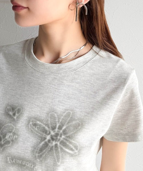 【mily bilet】大人可愛い最旬プリント柄。スプレーライクプリントコンパクトTシャツ（半袖） mi1329024