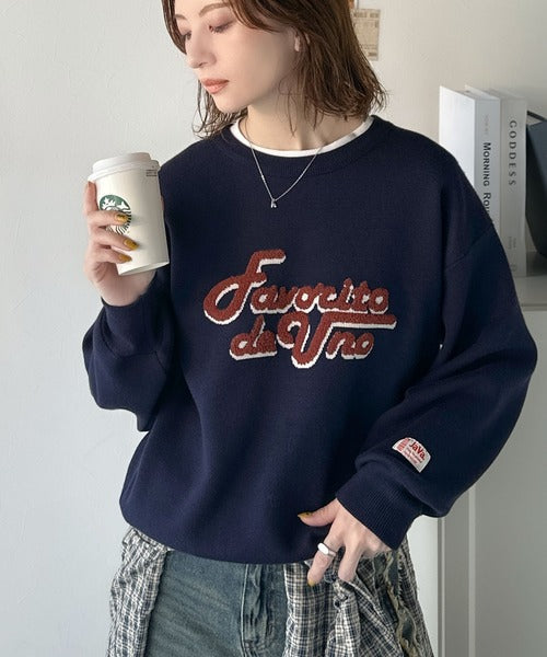 《JaVaジャバコラボ》後ろタックで作る旬シルエット♪サガラ刺繍風ロゴコクーンニット jv1050313