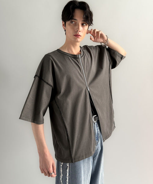 【Classical Origin】「1枚でも羽織でも。」インサイドアウト仕様2wayダブルジップTシャツ／Inside-Out Oversized Double-Zip 2way T-Shirt co1150018