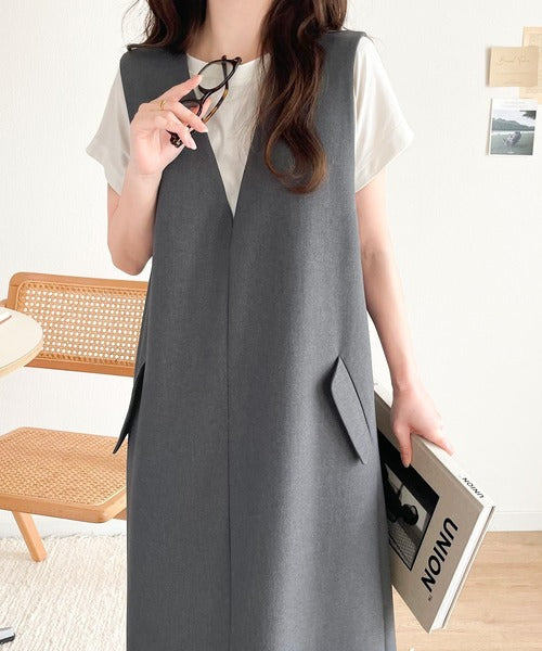上品リラクシーstyle。ポケット付Vネックワンピース ce1260076