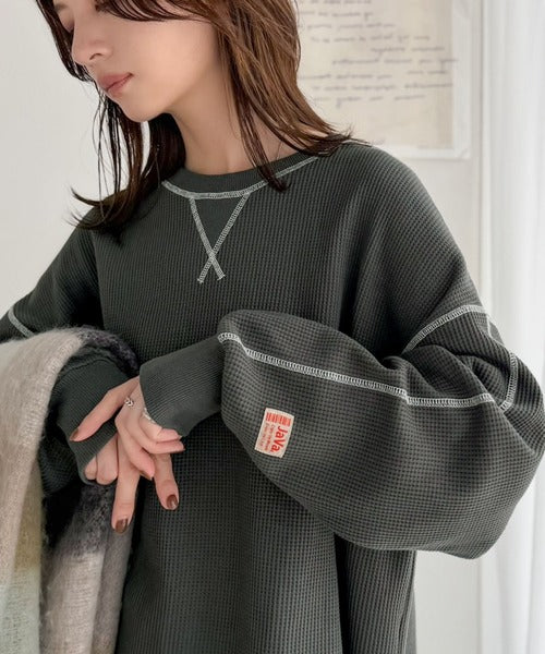 《JaVaジャバ 別注》シンプルなのに格上げ。2way配色ワッフルロンTee jv1260065