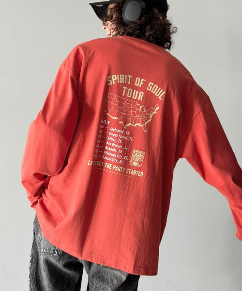 《JaVaジャバコラボ》「前後抜かりなし。」綿100%レコード盤レトロツアーロゴTシャツ（長袖） jo1150065