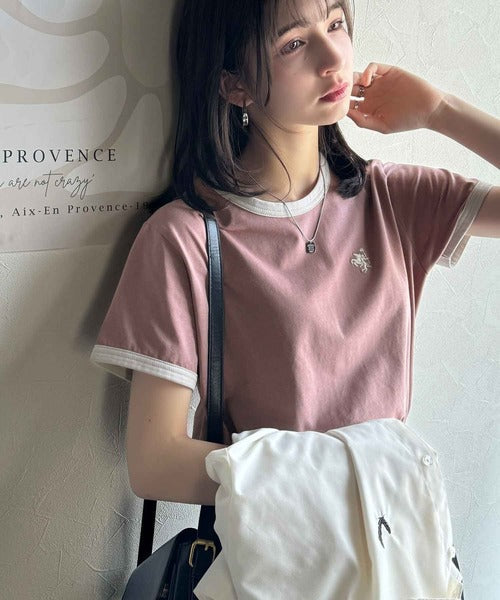 【sustaina+】デイリースタイルをアップデート。オーガニックコットン混 綿100％胸刺繍リンガーTシャツ ce1260400