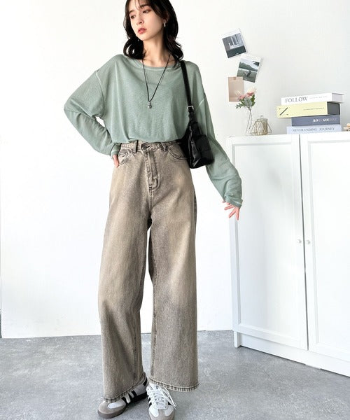 大人のこなれトップス。配色ステッチシアープルオーバー（長袖） ce1020211