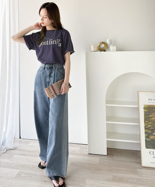 ナチュラルな中に、さりげない華。綿100％ロゴ×フラワー刺繍ビッグTシャツ（半袖） ce1260485