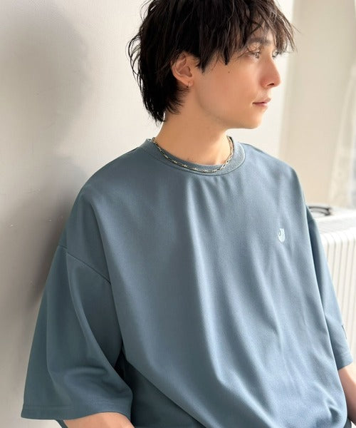 《JaVaジャバコラボ》【接触冷感・UVカット機能付き】シャリ生地で夏も快適！胸刺繍 梨地カットジョーゼットTシャツ（オーバーサイズ） jo1010057