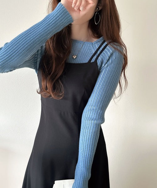 即、大人上品に♪プレーティングリブスクエアネックニットプルオーバー（長袖） ce1020274