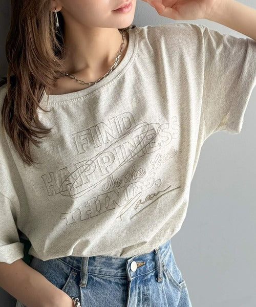綿100%メンズライクヴィンテージウォッシュ☆前後2way刺繍ワイドネックTシャツ ce1260421