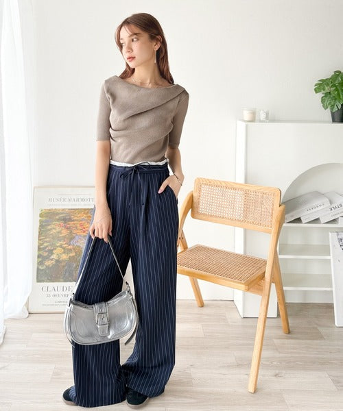 1枚で雰囲気美人。暑い日も、やっぱり上品でいたい。5分袖ドレープニット（半袖） ce1260474