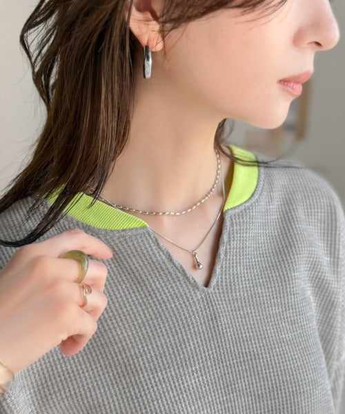 《JaVaジャバコラボ》今っぽさは、色でつくる。オーバーサイズ配色リブワッフルプルオーバー（半袖） jv1260629