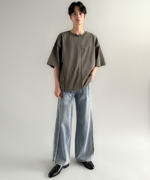 【Classical Origin】「1枚でも羽織でも。」インサイドアウト仕様2wayダブルジップTシャツ／Inside-Out Oversized Double-Zip 2way T-Shirt co1150018