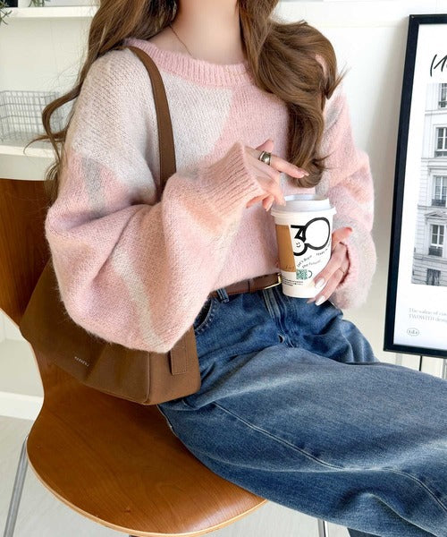 【mily bilet】きゅんモテニット♪柔らかな配色を、ふんわり軽やかに。ニュアンス柄短丈ニットプルオーバー mi1029208
