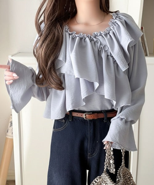 【mily bilet】大人の甘さがちょうどいい♪オフショル2wayキャンディースリーブカシュクールブラウス（長袖） mi1019127