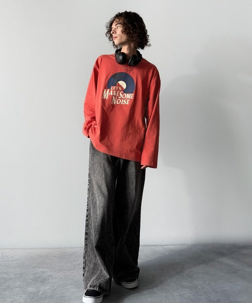 《JaVaジャバコラボ》「前後抜かりなし。」綿100%レコード盤レトロツアーロゴTシャツ（長袖） jo1150065