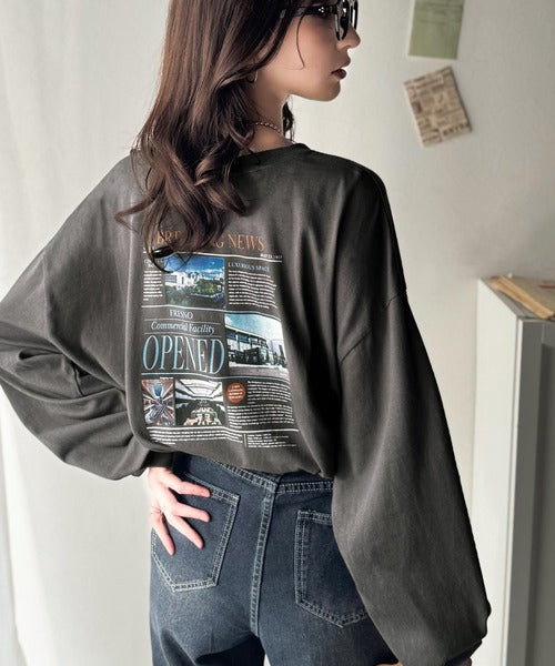 纏うだけで、洒落感アップデート◎綿100％ニュースペーパーロゴプリントオーバーサイズTシャツ ce1330046