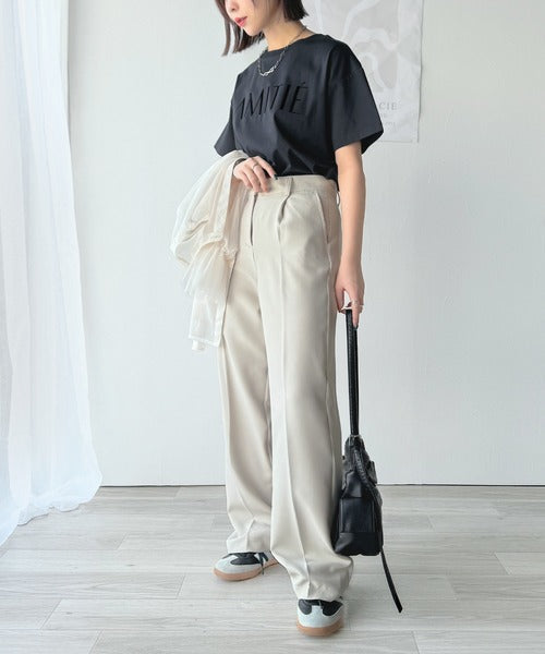 ワンランク上の大人シンプルベーシック。シルケット加工フロッキープリントTシャツ（半袖） ce1020202