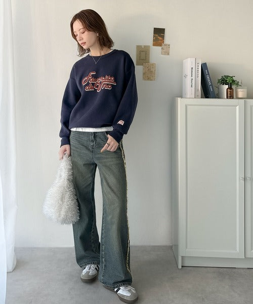 《JaVaジャバコラボ》後ろタックで作る旬シルエット♪サガラ刺繍風ロゴコクーンニット jv1050313