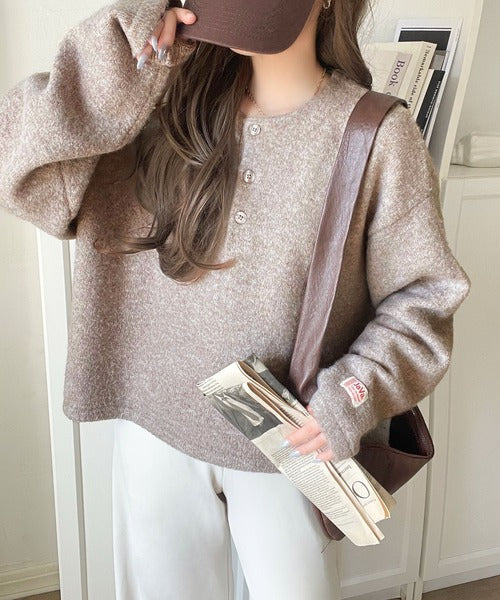 《JaVaジャバコラボ》ボーダー＆無地で大人女子のリアルバイ◎ヘンリーネックラガーニットプルオーバー（長袖） jv1020270