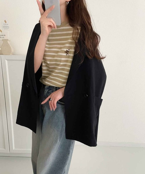 《Javaジャバコラボ》【sustaina+】大人の上級シンプル。滑らか綿100％ワンポイント刺繍Tシャツ jv1260113