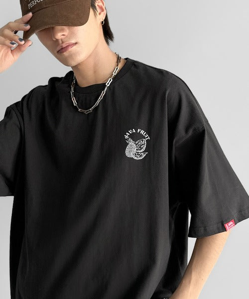 《JaVaジャバコラボ》周りと差がつくアート感。綿100％ タイ☆トロピカルフルーツ柄☆ビッグTシャツ jv1029128