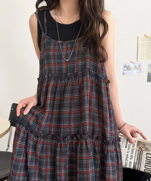 【mily bilet】360度どこから見ても大人可愛い!　切替シアーティアードキャミチュニック mi1019119